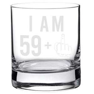 59 + One Middle Finger Whiskey Glass for Men and Women – Funny Birthday Gift Ideas for Mom Dad Husband Wife – 60 Year Old Party Supplies Decorations for Him, Her – 11 oz