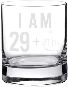 29 + One Middle Finger Whiskey Glass for Men and Women – Funny Birthday Gift Ideas for Mom Dad Husband Wife – 30 Year Old Party Supplies Decorations for Him, Her – 11 oz