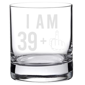 39 + One Middle Finger Whiskey Glass for Men and Women – Funny Birthday Gift Ideas for Mom Dad Husband Wife – 40 Year Old Party Supplies Decorations for Him, Her – 11 oz