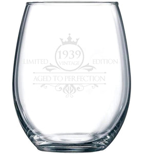 1940 80th Birthday Stemless Wine Glass