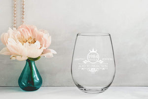 1985 35th Birthday Stemless Wine Glass