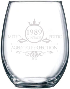 1990 30th Birthday Stemless Wine Glass