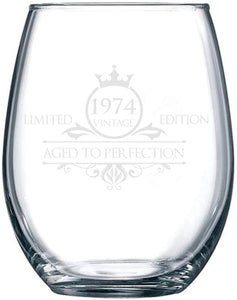 1975 45th Birthday Stemless Wine Glass