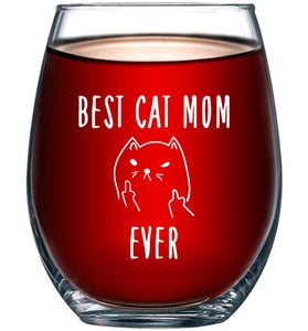 Best Cat Mom Ever Stemless Wine Glass