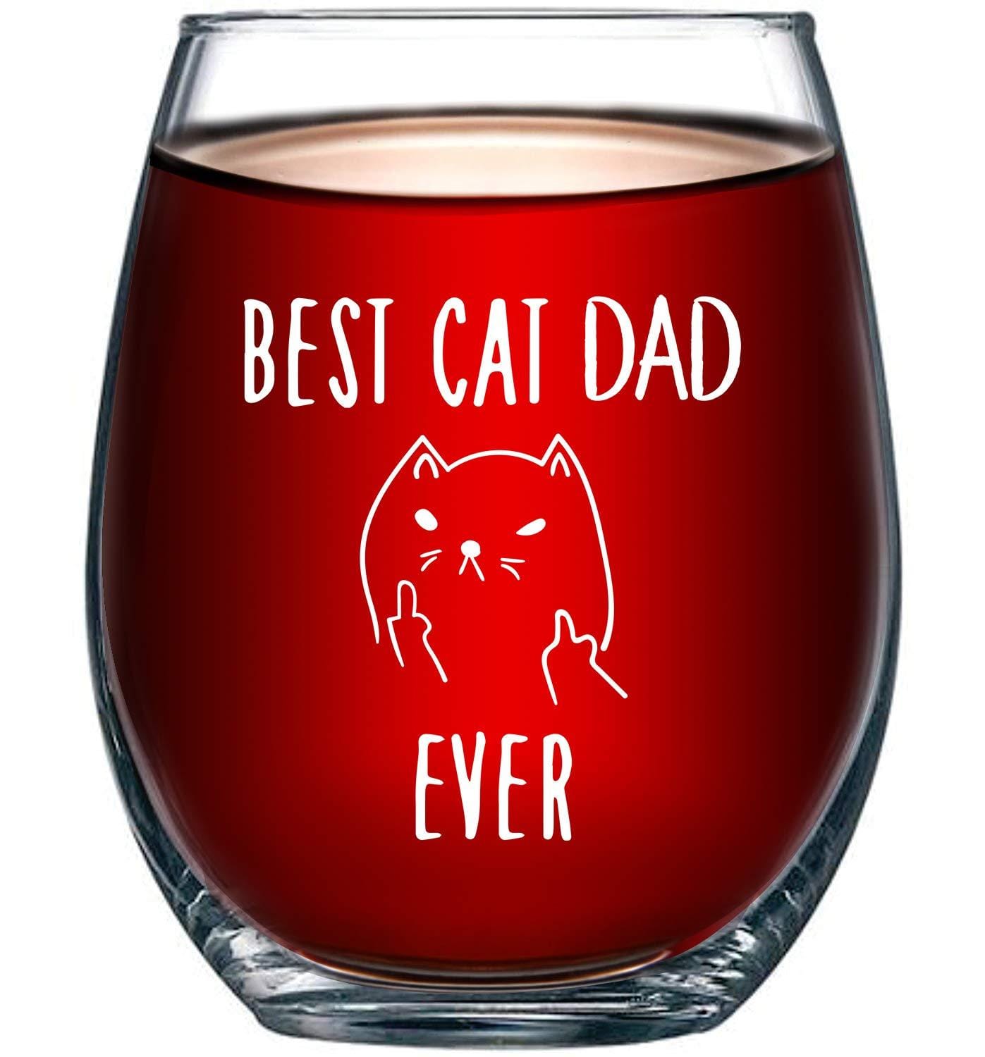 Best Cat Dad Ever Stemless Wine Glass