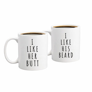 I Like His Beard, I Like Her Butt Coffee Mug Set