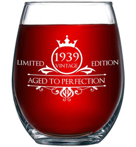 1940 80th Birthday Stemless Wine Glass