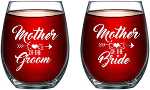 Mother of Bride and Groom Stemless Wine Glass Set