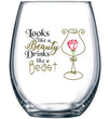 Load image into Gallery viewer, Looks Like a Beauty, Drinks Like a Beast Stemless Wine Glass