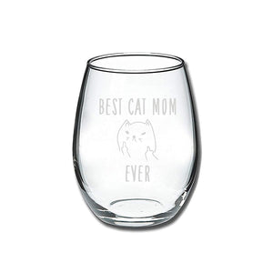 Best Cat Mom Ever Stemless Wine Glass