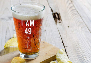 49 + One Middle Finger 50th Birthday Gifts for Men Women Beer Glass – Funny 50 Year Old Presents - 16 oz Pint Glasses Party Decorations Supplies - Craft Beers Gift Ideas for Dad Mom Husband Wife 50 th