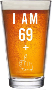 69 + One Middle Finger 70th Birthday Gifts for Men Women Beer Glass – Funny 70 Year Old Presents - 16 oz Pint Glasses Party Decorations Supplies - Craft Beers Gift Ideas for Dad Mom Husband Wife 70 th