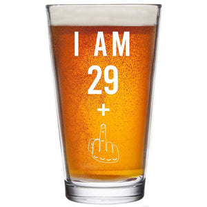 29 + One Middle Finger 30th Birthday Gifts for Men Women Beer Glass – Funny 30 Year Old Presents - 16 oz Pint Glasses Party Decorations Supplies - Craft Beers Gift Ideas for Dad Mom Husband Wife 30 th