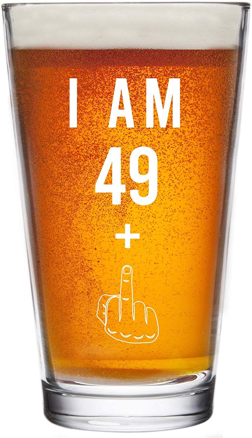 49 + One Middle Finger 50th Birthday Gifts for Men Women Beer Glass – Funny 50 Year Old Presents - 16 oz Pint Glasses Party Decorations Supplies - Craft Beers Gift Ideas for Dad Mom Husband Wife 50 th